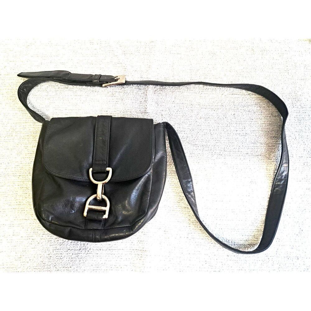DKNY Donna Karen New York Crossbody Purse Black Leather Vintage
